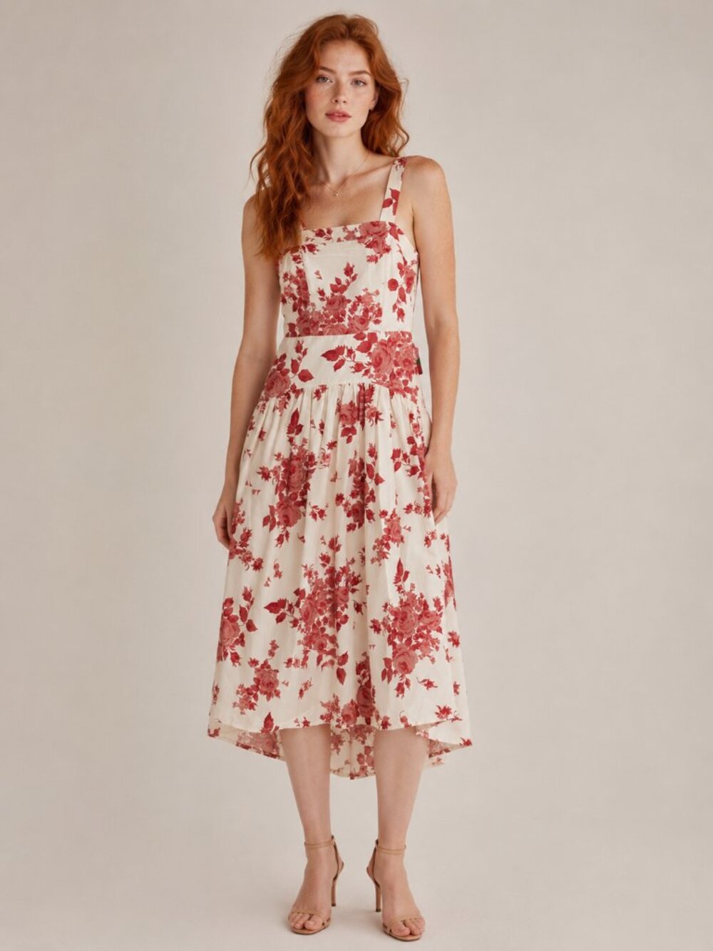 NWT Truly 4 You Floral Tiered Midi Dress Ivory Marsala Smocked Cottagecore Med